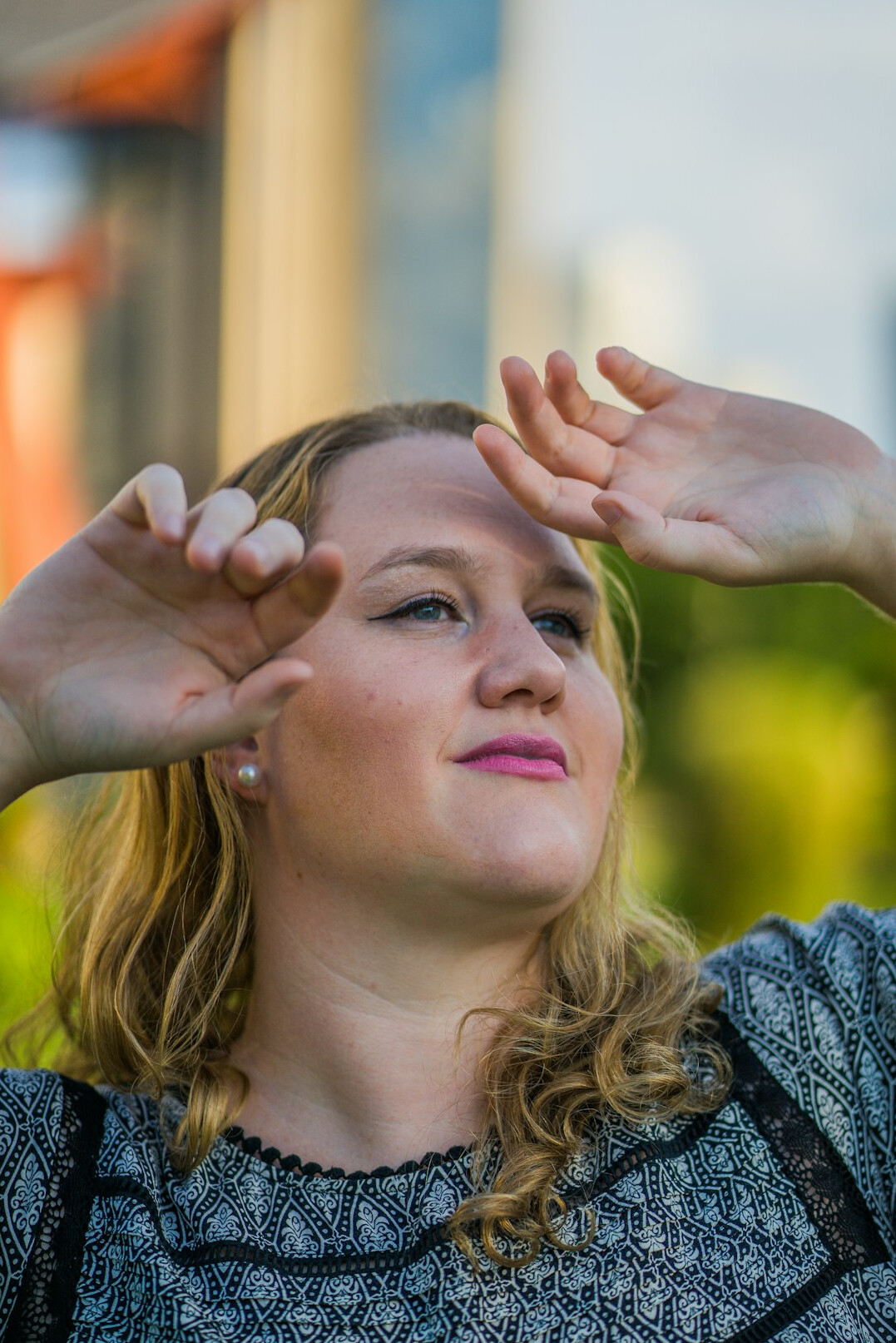 Studio portrait of a blonde Brazilian woman mindfulness instructor